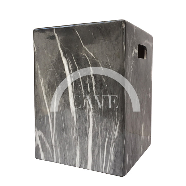 Square Ceramic Drum Stool with Marble Pattern - More Colors